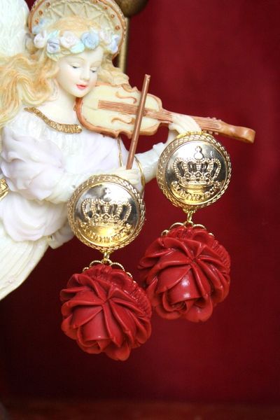 SOLD! 3495 Baroque Designer Inspired Crown Rose Earrings Studs