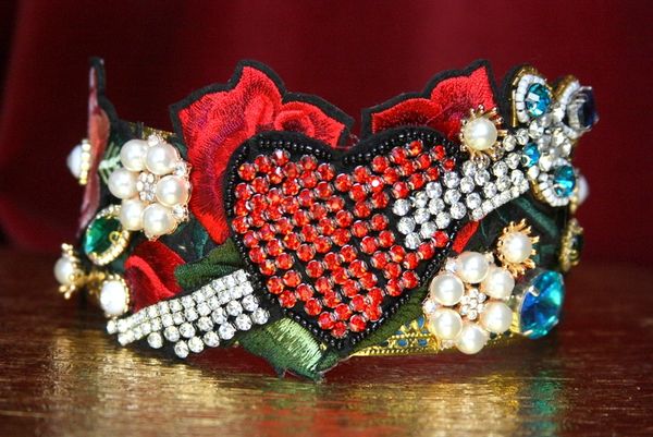 SOLD! 3504 Unusual Baroque Heart Applique Cross Crystal Flower Crown Headband