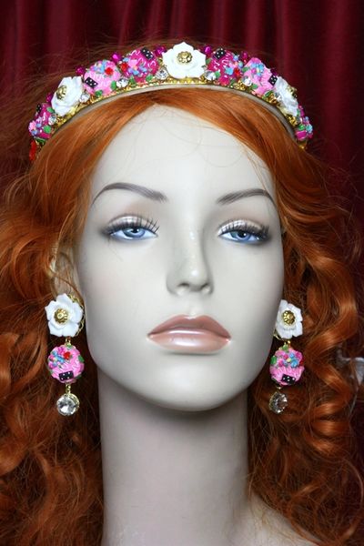 SOLD! 3531 Set Of Earrings + Baroque Cookie Crystal Flower Crown Headband