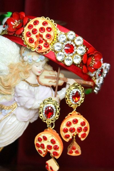 SOLD! 3536 Set Of Earrings + Unusual Baroque Pizza Flower Crystal Flower Crown Headband