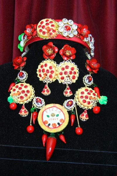 SOLD! 3537 Set Of Sicilian Pizza Rose Baroque Crystal Flower Necklace+ Earrings