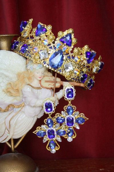 SOLD! 3539 Baroque Blue Clear Crystal Crown Headband