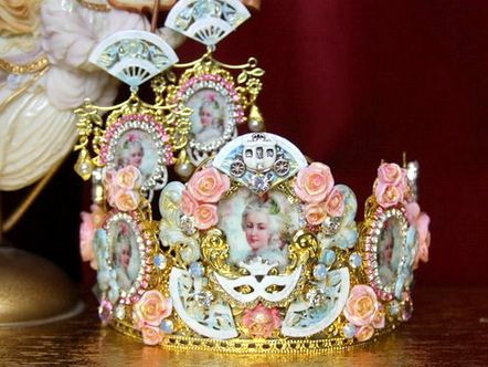 SOLD! 3542 Set Of Earrings + Marie Antoinette Hand Painted Fan Crystal Flower Crown Headband