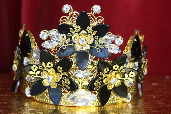 3546 Stunning Baroque Black Flower Crystal Flower Crown Headband