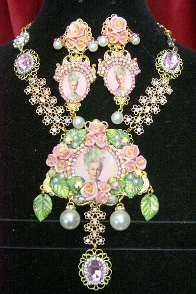 SOLD! 3592 Young Marie Antoinette Cross Hand Painted Vintage Style Pearl Set