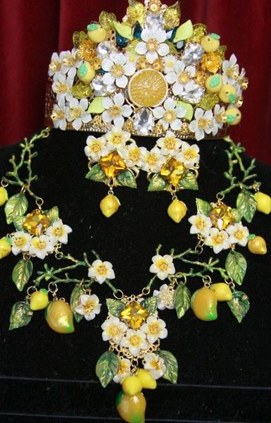 SOLD! 3601 Designer Inspired Lemon Fruit Enamel Hand Painted Leaf Set