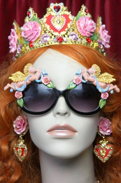 SOLD! 3617 Total Baroque Faced Cherubs Vintage Style Hand Painted Embellished Sunglasses