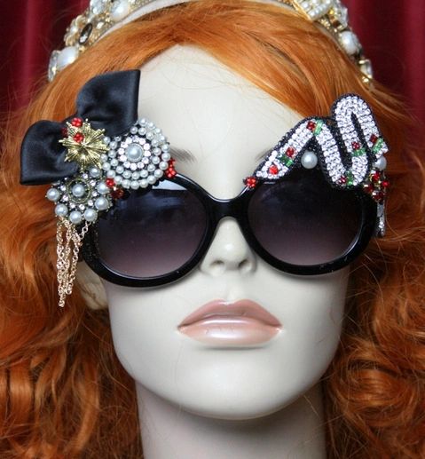 3637 Baroque Rococo Crystal Snake Bow Brooches Embellished Sunglasses