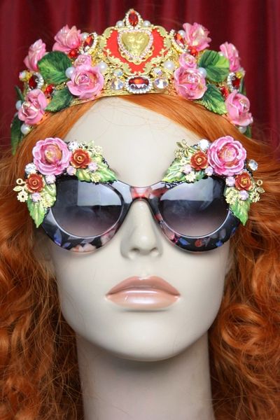 SOLD! 3643 Hand Painted Roses Leaf Bee Baroque Sunglasses