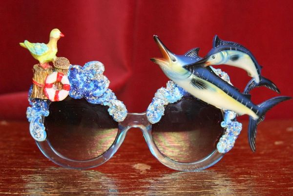 SOLD! 3651 Nautical Hand Painted Fish Sea-gal Embellished Sunglasses
