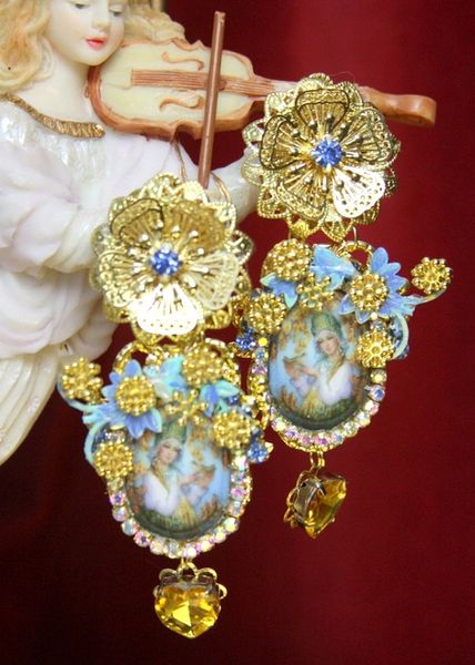 SOLD! 3656 Russian Fairytale Cameo Blue Crystal Earrings Studs