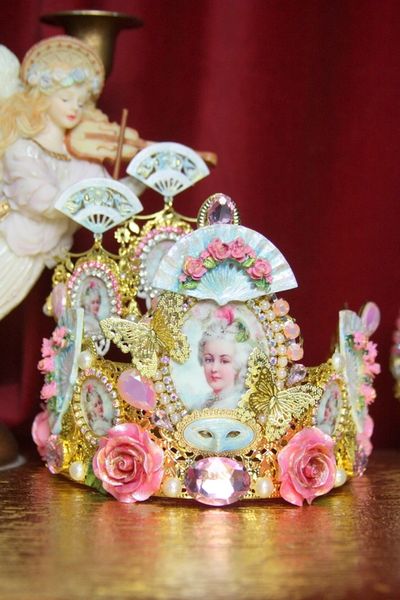 SOLD! 3666 Set Of Earrings + Marie Antoinette Hand Painted Fan Crystal Flower Crown Headband