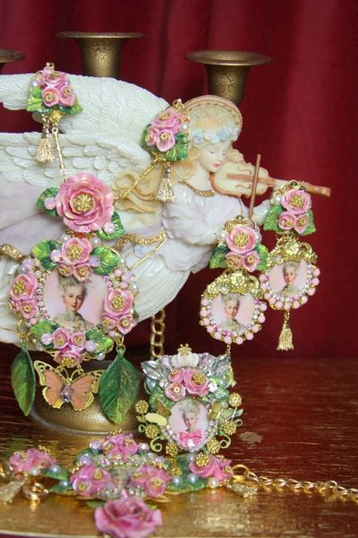 SOLD! 3669 Young Marie Antoinette Cross Hand Painted Vintage Style Pearl Set