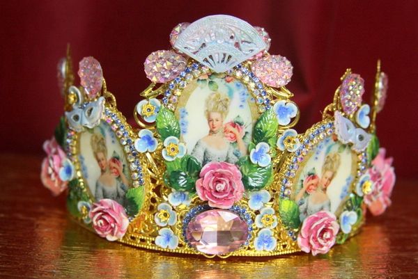 SOLD! 3678 Set Of Earrings + Young Marie Antoinette Hand Painted MAsk Pink Crystal Flower Crown Headband
