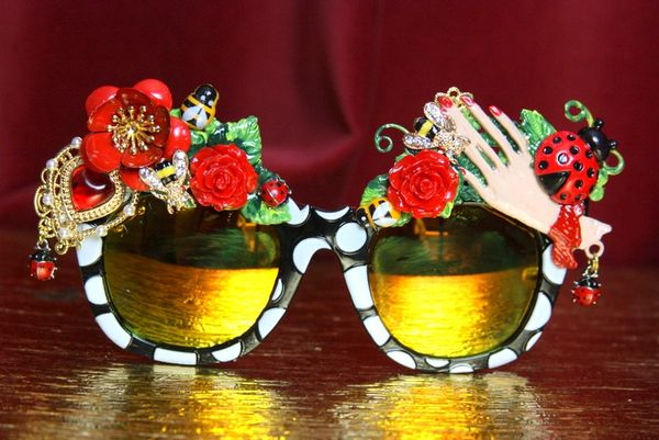 SOLD! 3680 Baroque Polka Dot Hanbd Bee Rose Unusual Embellished Sunglasses