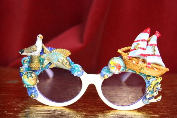 SOLD! 3711 Nautical Hand Painted Fish Sea-gal Embellished Sunglasses