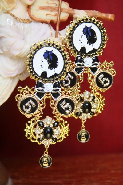 SOLD! 3714 Madam Coco Portrait Number 5 Massive Earrings