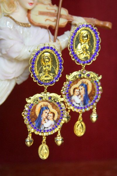 SOLD! 3727 Madonna Virgin Mary Blue Earrings Studs