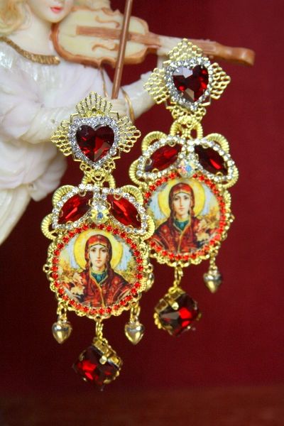 SOLD! 3729 Madonna Red Crystal Virgin Mary Earrings Studs
