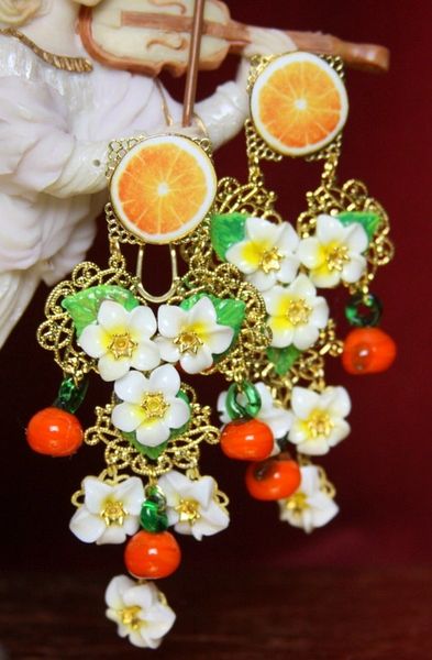 SOLD! 3735 Baroque Sicilian Orange Fruit Massive Earrings Studs
