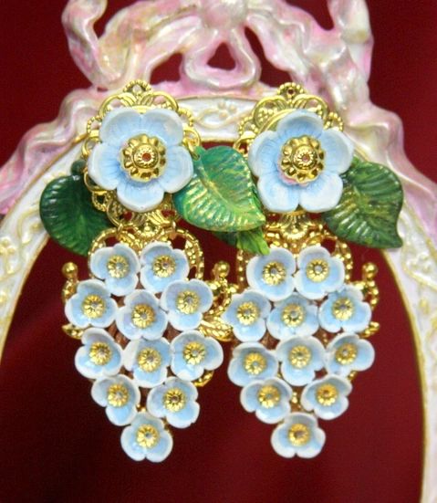 SOLD! 3753 Hand Painted Blooming Blue Flower Earrings Studs