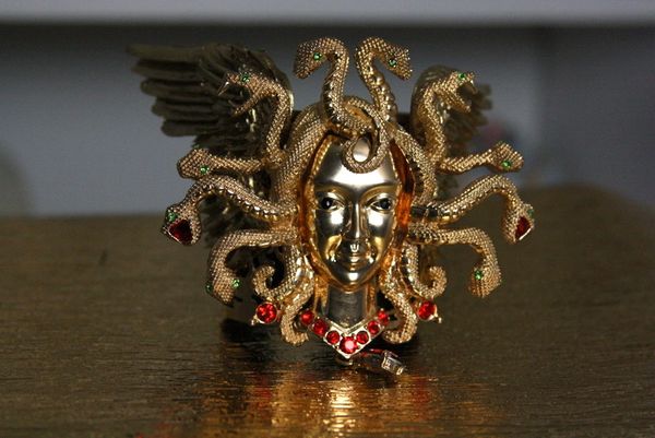 SOLD! 52 Art Jewelry Mythology Medusa Gorgon Huge Crystals Bangle Bracelet