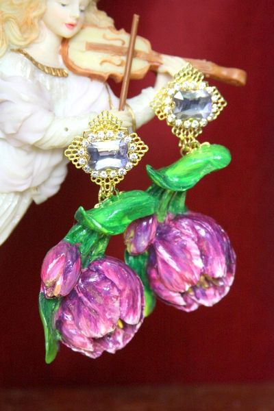 SOLD! 3771 Hand Painted Tulip Crystal Studs Earrings