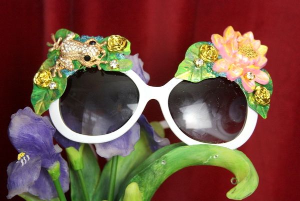SOLD! 3773 Art Nouveau Embellished Pearl Enamel Crystal Frog Unusual Sunglasses
