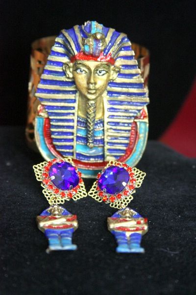 SOLD! 3779 Set Of Hand Painted Egyptian Pharaoh Bangle+ Matching Earrings