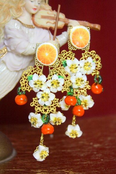 SOLD! 3785 Baroque Sicilian Orange Fruit Massive Earrings Studs