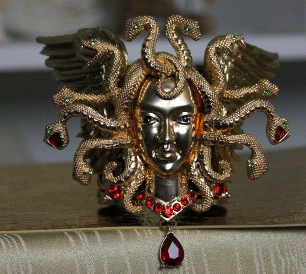 SOLD! 52 Art Jewelry Mythology Medusa Huge Crystals Bangle Bracelet Zibellini Handmade