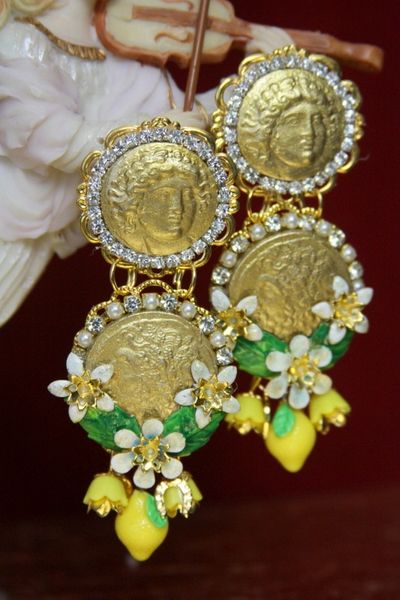 SOLD! 3794 Baroque Roman Coin Sicilian Lemon Earrings Studs