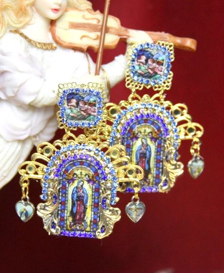 SOLD! 3797 Madonna Virgin Mary Church Stained Glass Earrings Studs