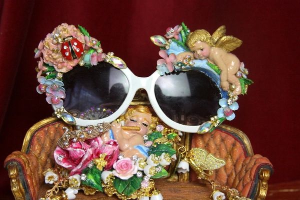 SOLD! 3806 Baroque Hand Painted Cherub Flower Ladybug Embellished Sunglasses