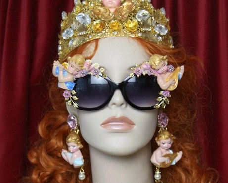 SOLD! 3808 Baroque Hand Painted Musical Cherubs Embellished Sunglasses