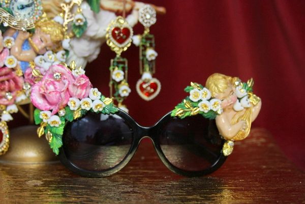 SOLD! 3821 Baroque Hand Painted Musical Cherubs Embellished Sunglasses