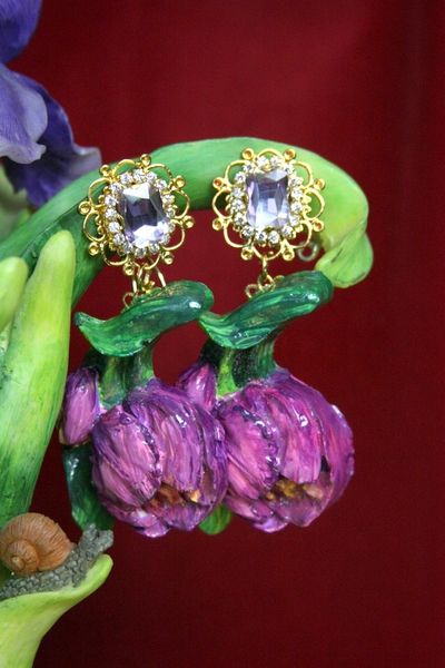 SOLD! 3823 Hand Painted Tulip Crystal Studs Earrings