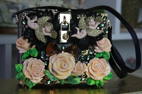 SOLD! 469 Baroque Cherub Chunky Hand Painted Roses Shoulder Handbag