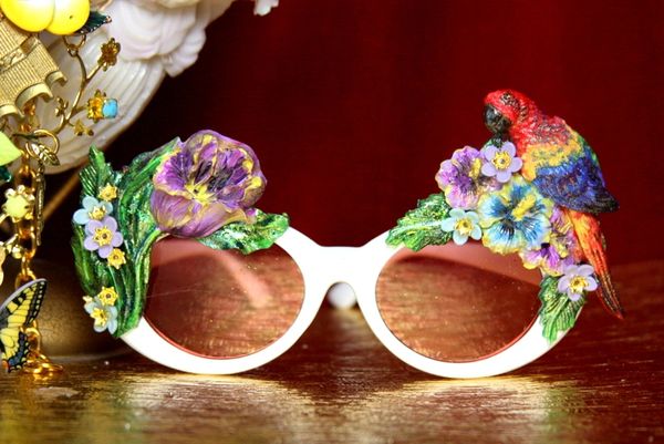 SOLD! 3850 Baroque Hand Painted Parrot Flowers Embellished Sunglasses