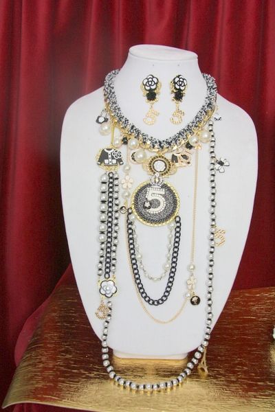 SOLD! 3859 Madam Coco Charms Number 5 Tweed Set Necklace +