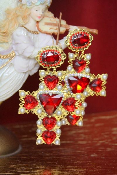 SOLD! 3871 Baroque Alta Moda Massive Red Crystal Square Cross Crystal Studs