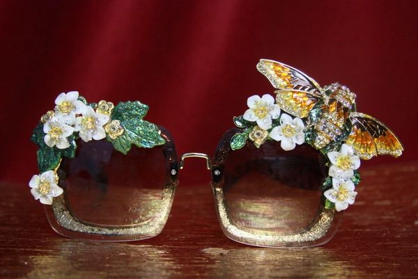 SOLD! 3892 Baroque Embellished Hand Painted Enamel Bug Flower Glitter Sunglasses