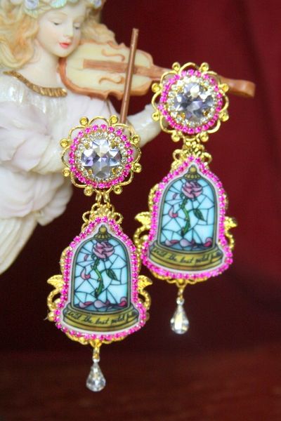 SOLD! 3899 Beauty And The Best Stained Glass Effect Earrings Studs