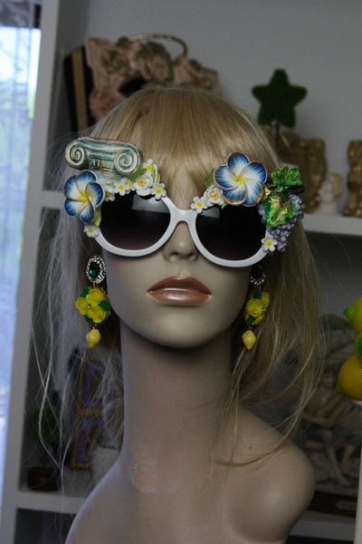 SOLD! UV 400 Zibellini Top Heavy Gree 4476 Grape Column Hand Painted Embellished Spring Unusual Sunglasses