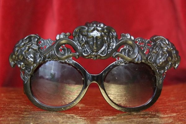 SOLD! 3905 Baroque Embellished Hand Painted Enamel Black Medusa Sunglasses