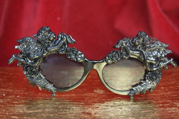 SOLD! 3915 Baroque Black Faced Cherubs Angels Embellished Sunglasses
