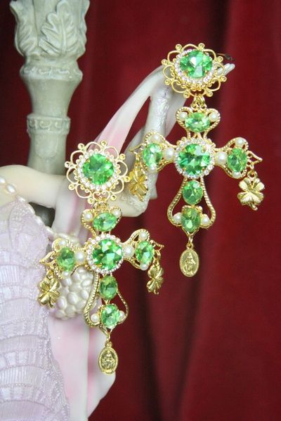 SOLD! 3930 Baroque Green Crystal Pearl Studs Earrings