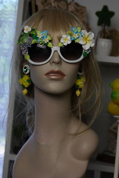 SOLD! 482 UV 400 Zibellini Greek Grape Hand Painted Embellished Spring Unusual Sunglasses