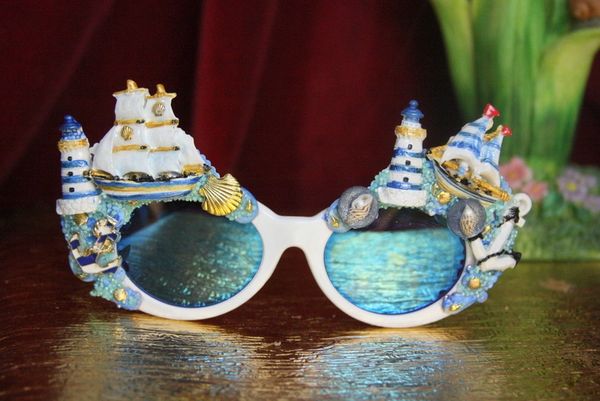 SOLD! 3938 Nautical Hand Painted Ship Embellished Sunglasses