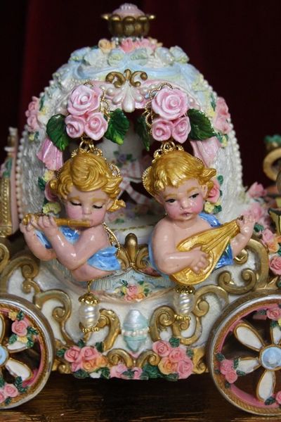 SOLD! 3940 Baroque Hand Painted Musical Vivid Roses Cherubs Earrings Studs